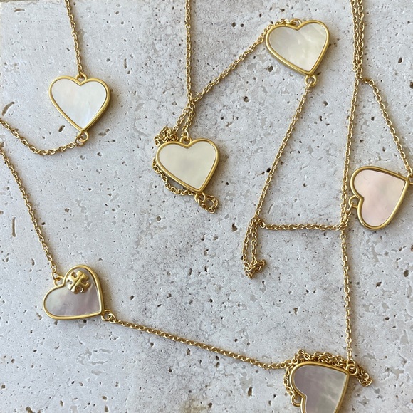 Tory Burch Jewelry - Tory Burch Gold Heart Pendant Necklace with Mother-of-Pearl Inlay
